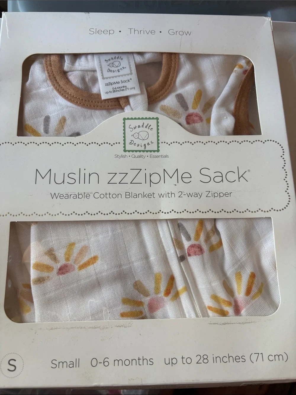 Swaddle Designs Sunburst Muslin zzZipMe Sack - White, Tan, Yellow, Pink